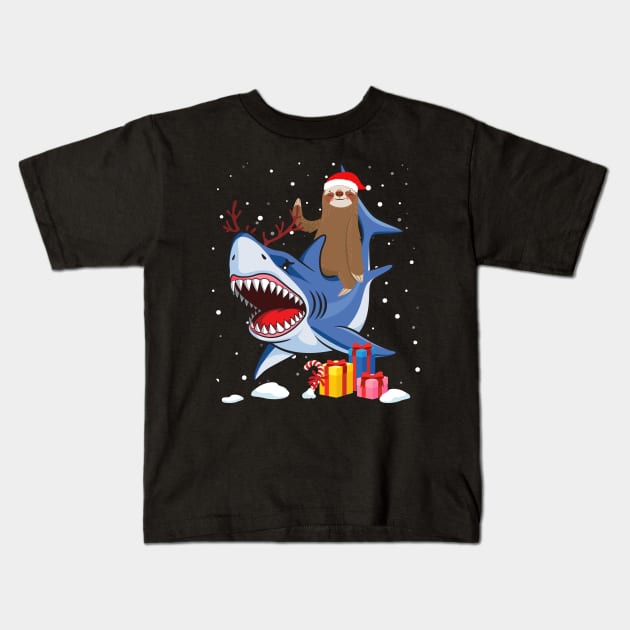 Santa Sloth Riding a Shark Reindeer-Sloth Christmas Gift Kids T-Shirt by maximel19722